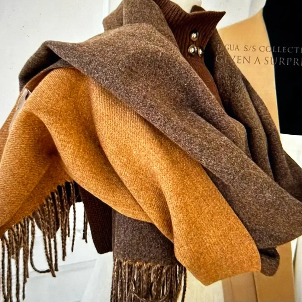 Butter soft chocolate and caramel brown cashmere scarf wrap ruana shawl